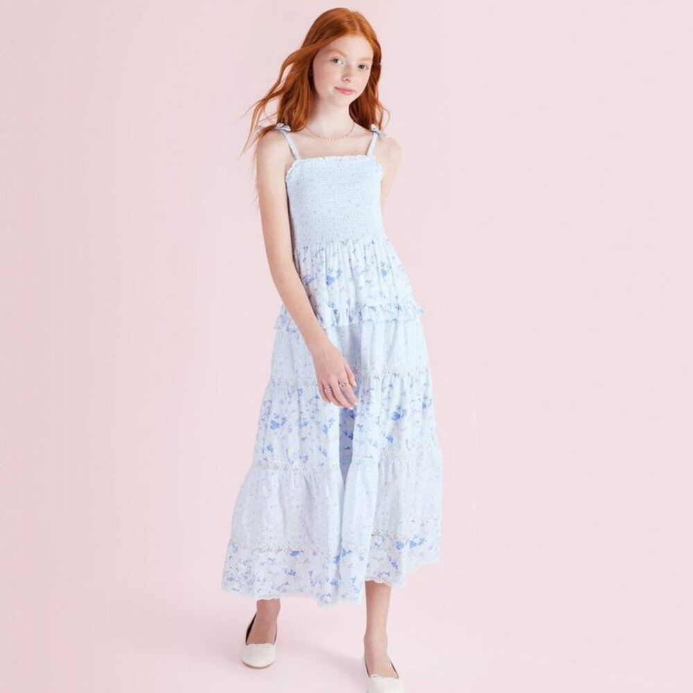 Girls' Stella Budding Florals Tiered Maxi Dress - Blue 8